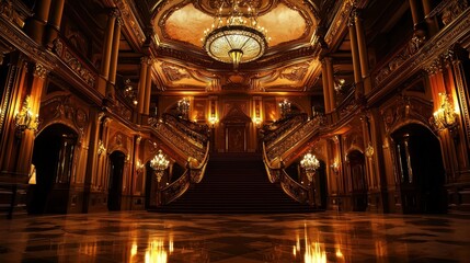 Obraz premium Elegant Grand Staircase in Luxurious Historical Lobby Interior
