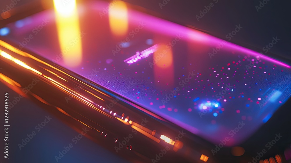 Poster futuristic smartphone screen displays colorful data