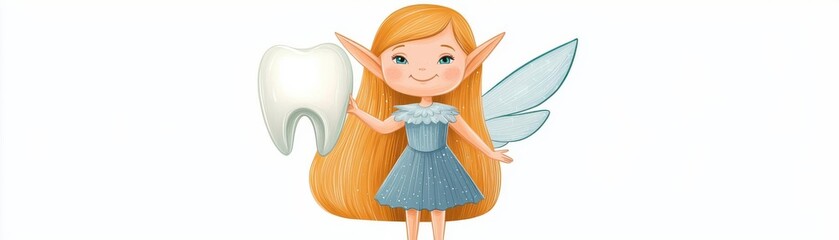 Fototapeta premium A charming tooth fairy character with a bright smile and wings.