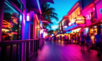Obraz premium Vibrant City Street with Neon and LED Lights