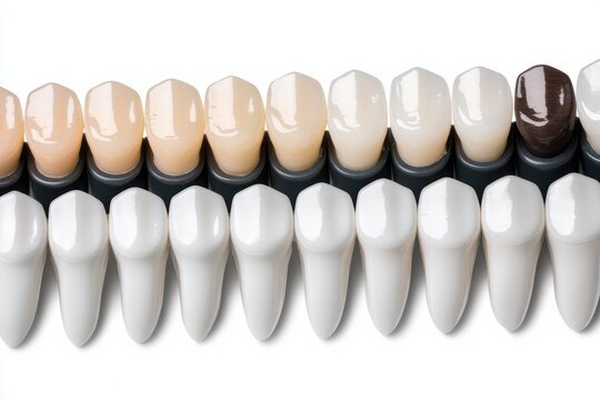 A display of dental tooth shade guides for color matching.