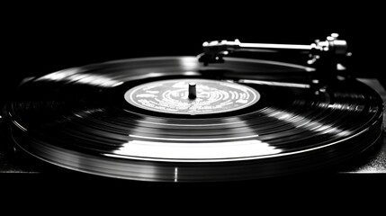 Classic Vinyl Record Spinning on a Turntable in Black Background