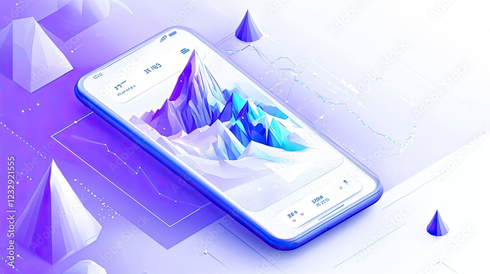 Poster Smartphone Displaying Crystalline Mountain Range Data Visualization