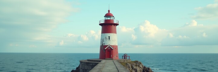 A stunning lighthouse stands proudly by the sea, symbolizing guidance and hope, perfect for maritime themes or coastal tourism.