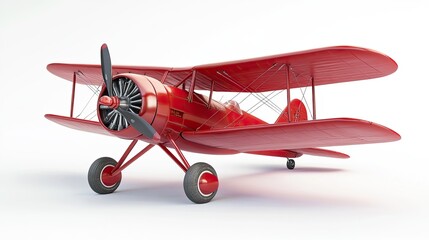 Classic Red Biplane Airplane Isolated On White Background