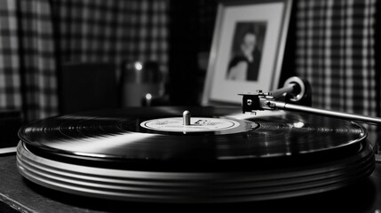 Vintage Record Player with Vinyl Disc and Nostalgic Atmosphere