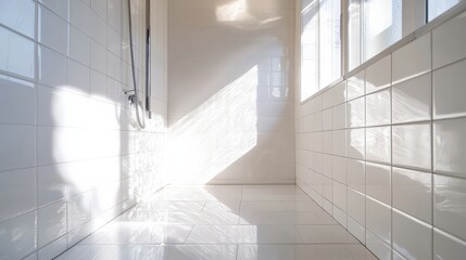 Obraz premium A bathroom with a shower and a window