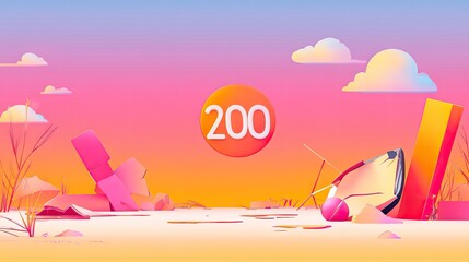 Two hundred milestone achievement vibrant sunset landscape