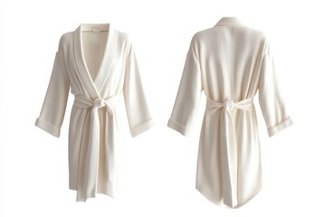Elegant white robe displayed on a clean background showcasing its soft texture and stylish belt design
