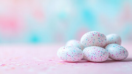 Obraz premium Pastel Speckled Easter Eggs on Pink Background