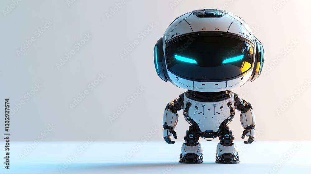 Poster a small white robot stands on a light background