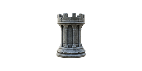 Stone chess rook piece isolated on transparent background