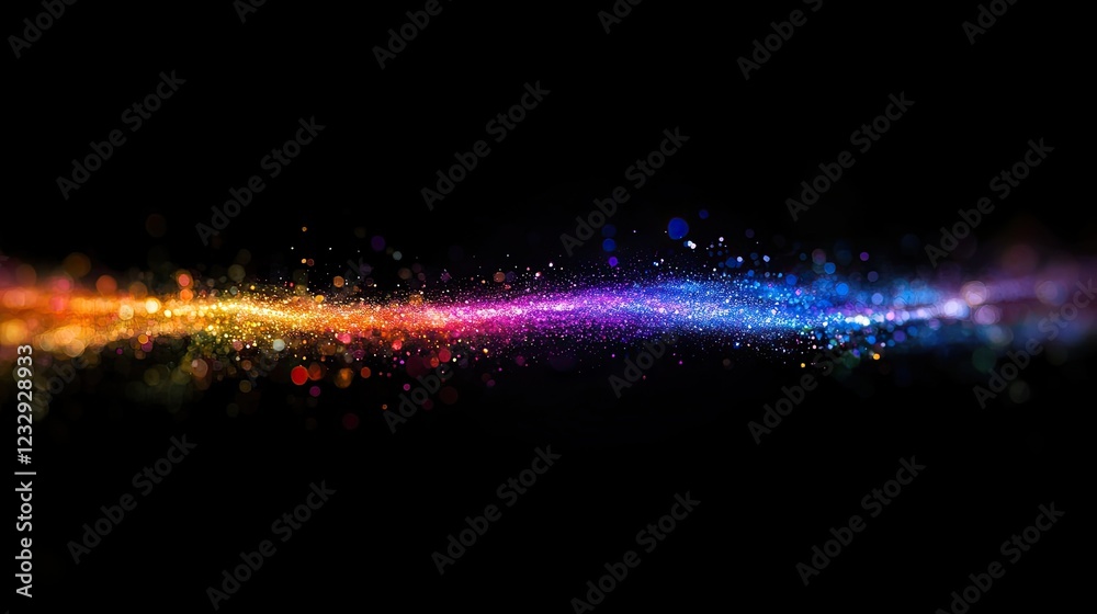 Poster colorful glitter stream across dark background