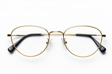 Fototapeta premium Stylish round eyeglasses with gold frame and black arms suitable for various occasions