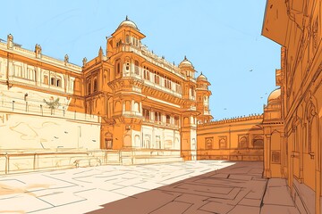 A Serene Palace Courtyard Basking in Sunlight