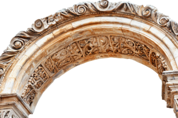 Intricately carved stone arch isolated on transparent background
