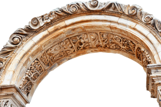 Intricately carved stone arch isolated on transparent background