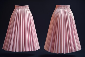Elegant pleated pink skirt displayed on a dark background showcasing its graceful lines and fine fabric craftsmanship