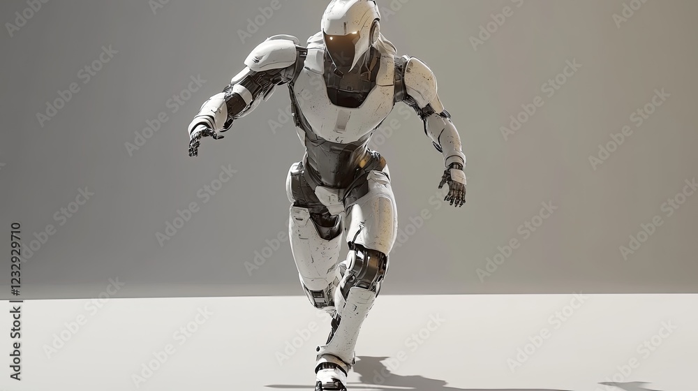 Poster White Robotic Figure Running Forward in Studio