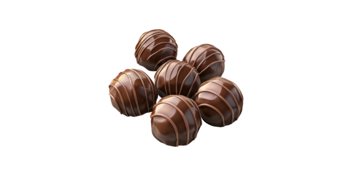 Chocolate truffles with drizzle decoration isolated on transparent background