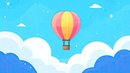 Obraz premium A Pink Yellow Hot Air Balloon Soaring Through Fluffy Clouds