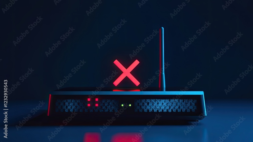 Aufkleber red x marks a malfunctioning internet router