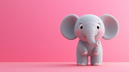 Fototapeta premium Adorable Cartoon Elephant Stands Against Pink Background