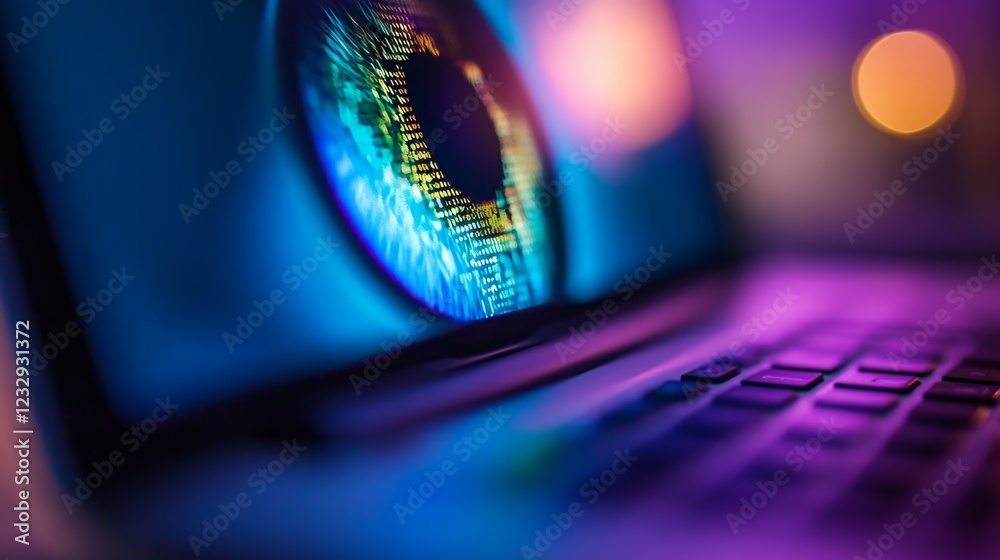 Poster SEO optimization depicted with PHP syntax highlighting, writing functional code on a laptop.