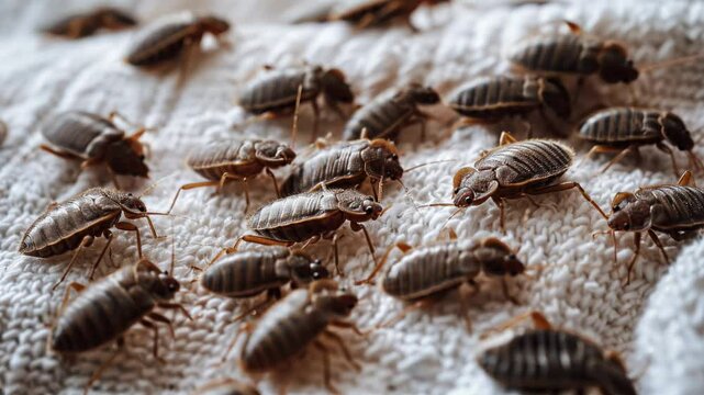 Closeup of bed bugs on white fabric highlights growing infestations and control needs in europe