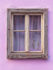 Fototapeta premium Rustic wooden window on a pink wall.