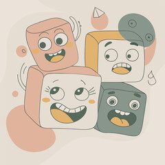 Wobbly Rectangle Emotions, Wonky Shapes, Expressive Eyes and Mouths,