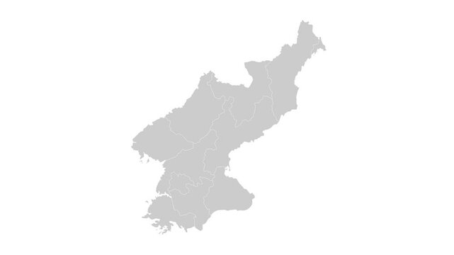 North Korea map animation. Animation of Connecting all areas into a complete map of DPRK with borders in the background with an alpha channel. Motion design.