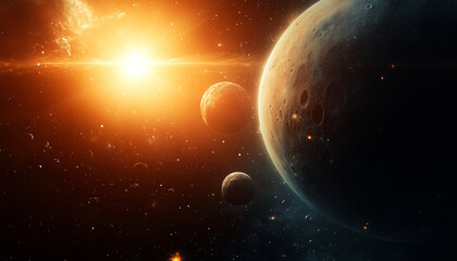 Obraz premium Mystical Planet and Its Moons in a Cosmic Wonderland