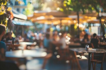 Obraz premium Blurred Summer Cafe Scene: Sunny Day at an Outdoor Restaurant