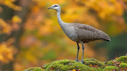 Fototapeta premium Grey bird autumn forest mossy rock wildlife