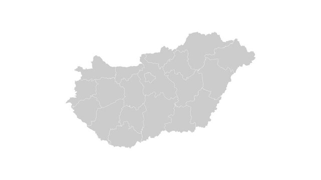 Hungary map animation. Animation of Connecting all areas into a complete map of Hungary with borders in the background with an alpha channel. Motion design.