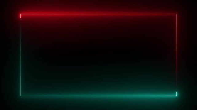 Glowing neon blue color square rectangle picture frame animation on black background. Bright neon effect rectangle frame Loop background.