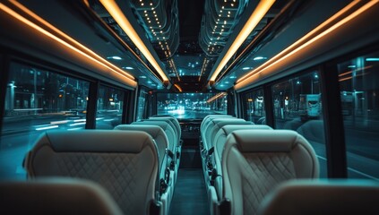 Fototapeta premium Night City Lights Viewed from a Luxury Coach
