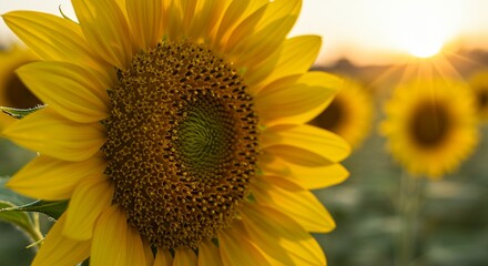 Stunning Sunflower Sunset Field Photo Golden Hour Image