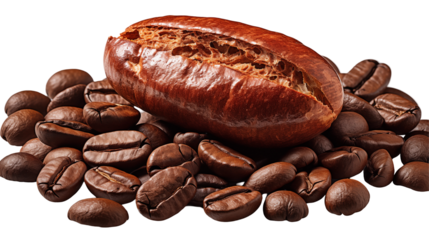 Roasted Coffee Beans Aromatic and Dark, Rich Flavor for Coffee Lovers, isolated on transparent background.