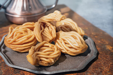 Nath, Chak Chak - Tatar national dessert. perfect for dessert blogs, street food blogs, recipe sites and Ramadan cultural food demonstrations