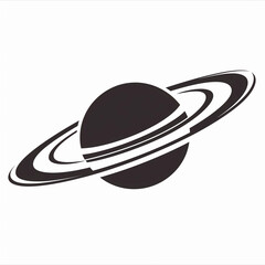 Black and White Saturn Symbol, Space Icon, Minimalist Astronomy Design.