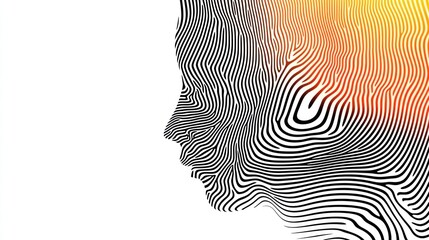 Abstract profile portrait, lines, and warm color gradients.