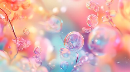 Abstract pastel bubbles floating in a dreamy space