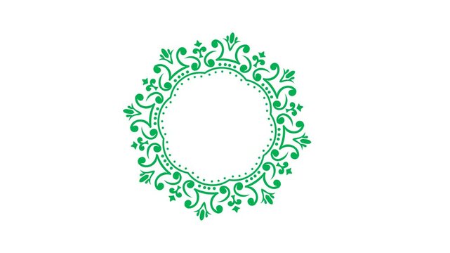 Green ornate circular frame with blank space, ideal for invitations, announcements, or elegant designs needing a decorative border element.