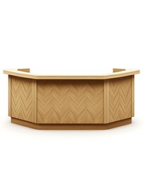 Light Wooden Reception Counter With Chevron Pattern Front Panels On Isolated White Background