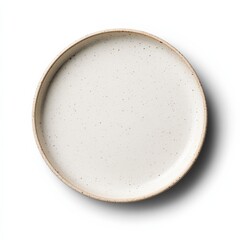 empty ceramic plate with speckled glaze isolated on white background
