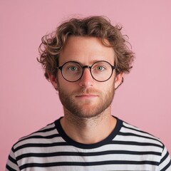 Obraz premium portrait of a young man with curly hair and glasses