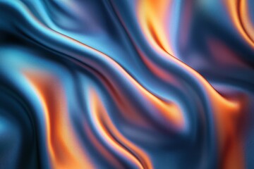 Obraz premium Iridescent blue and orange fabric flowing, dark background, abstract texture