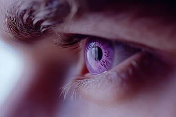 Naklejka premium Close-up of a mana??s soft lilac-colored eye, with delicate patterns and smooth textures in the iris, captured in